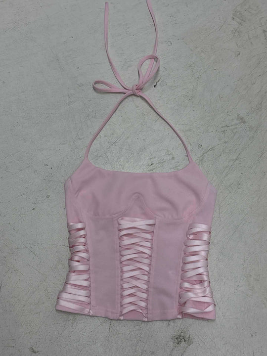 Damen Crop-Top mit verspieltem Schnürdesign und eleganten Trägern R&B