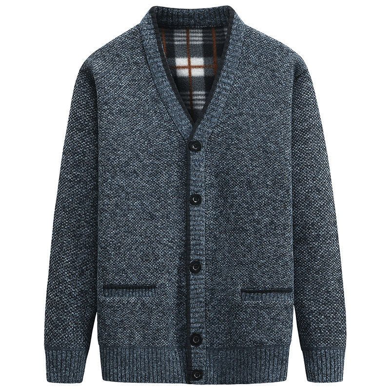 Herren Strickjacke mit kariertem Innenfutter und praktischen Taschen