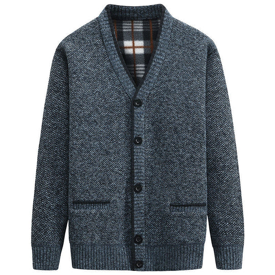 Herren Strickjacke mit kariertem Innenfutter und praktischen Taschen R&B