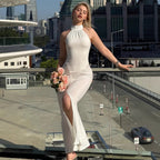 Damen Elegantes Wickelkleid mit hohem Schlitz und detailverliR&Bt gerafftem Design R&B