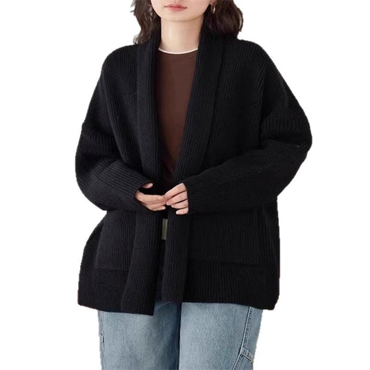 Damen Weicher Strickcardigan mit Rundhalsausschnitt und lässigem Schnitt R&B