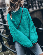 Damen Grobstrickpullover mit weitem Schnitt und modischem Rollkragen R&B