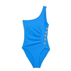 Damen Einseitiger Badeanzug mit eleganten Knopfdetails R&B