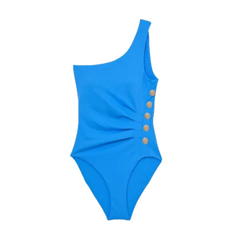 Damen Einseitiger Badeanzug mit eleganten Knopfdetails R&B