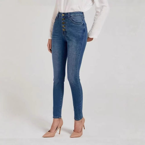 Damen Slim-Fit Jeans mit eleganter Knopfleiste und hohem Bund R&B