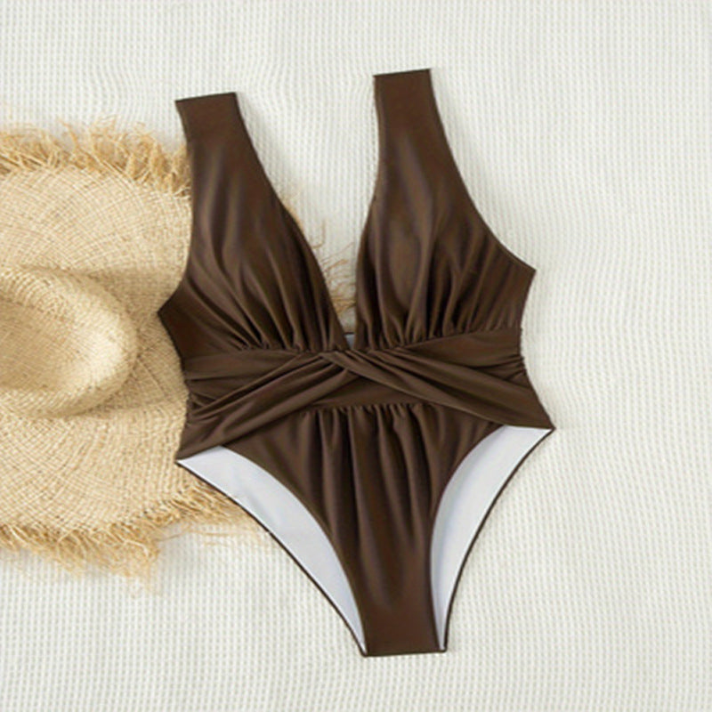 Damen Einteiler Badeanzug mit eleganten Wickeldetails