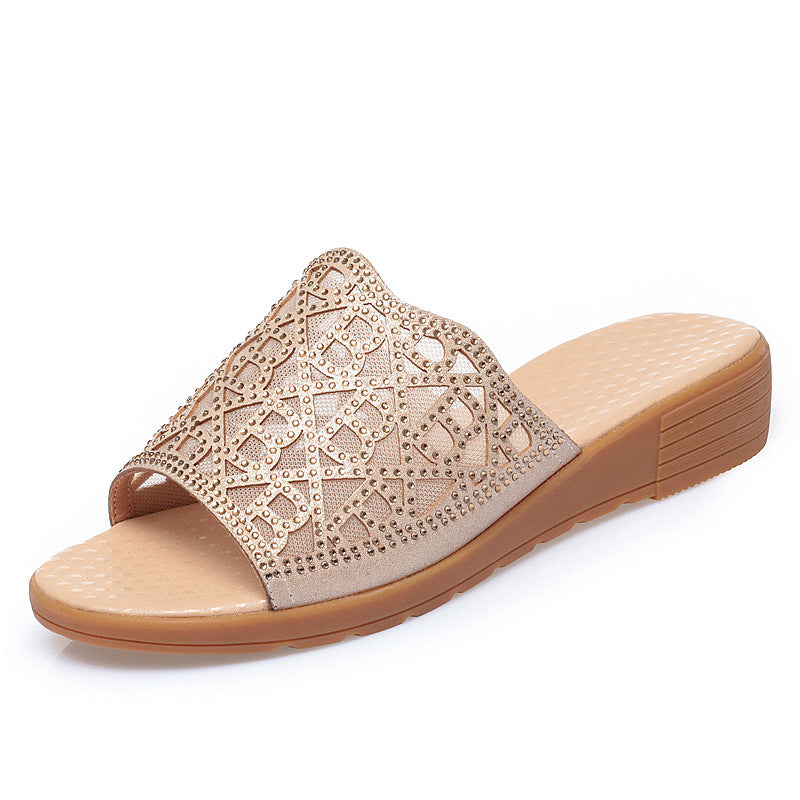 Damen Keilsandaletten mit funkelndem Strass und modischem Muster R&B