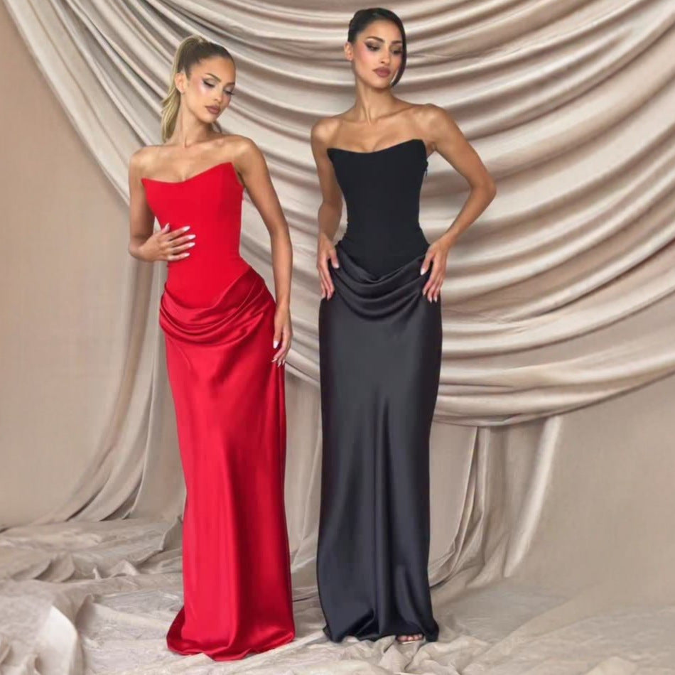 Damen Hochwertiges Abendkleid mit elegantem Bustier-Oberteil und drapiertem Rock R&B