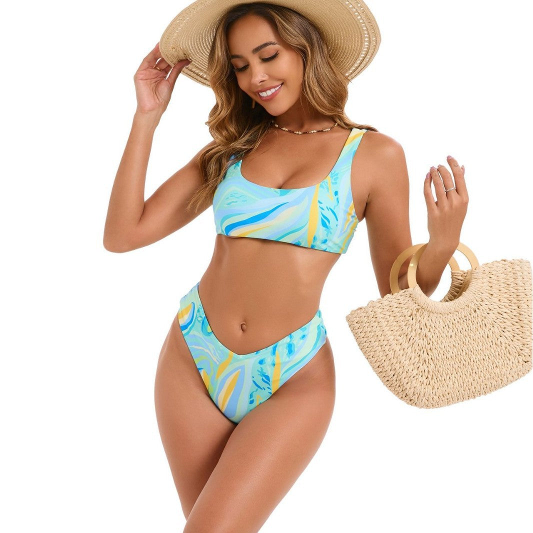 Damen Bikini-Set mit hoch geschnittenem Unterteil und sportlichem Oberteil R&B