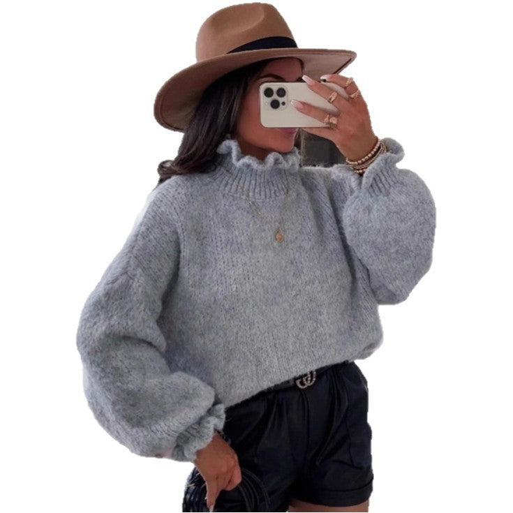 Damen kuscheliger Rollkragenpullover mit weiten Ärmeln und strukturellem Design R&B