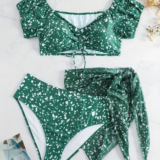 Damen Crop-Bikini Oberteil mit Rüschendetails und passendem Unterteil R&B