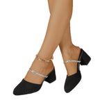 Damen elegante Slingback-Pumps mit glitzernden Riemchen und komfortablem Blockabsatz R&B