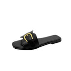 Damen modische Badeschuhe mit trendigem Riemen und goldfarbener Schnalle R&B