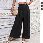Damen Weite Hose mit eleganten Falten und hochwertigem Taillengürtel R&B