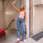 Damen Hoch taillierte Bootcut-Jeans mit weitem Bein und dehnbarer Passform R&B