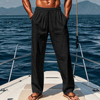 Herren nan maritime Freizeit-Leinenhose mit weitem Bein elastischem Tunnelzug und Bundfalten R&B
