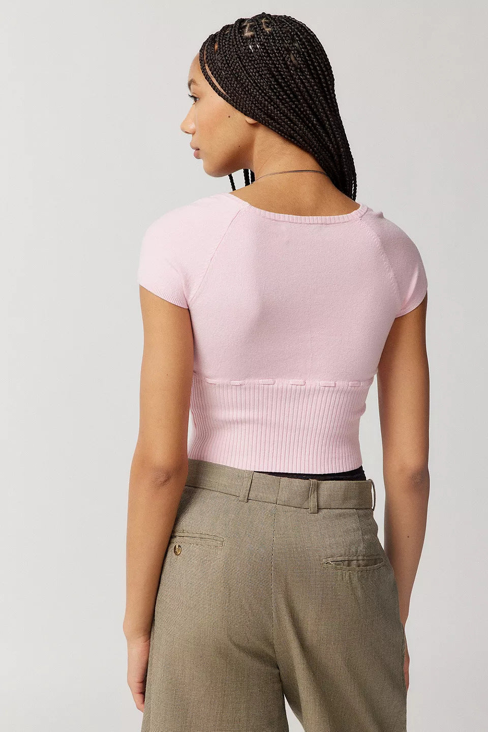 Damen Cropped Strickoberteil mit variabler Schnürung und tiefem Ausschnitt R&B