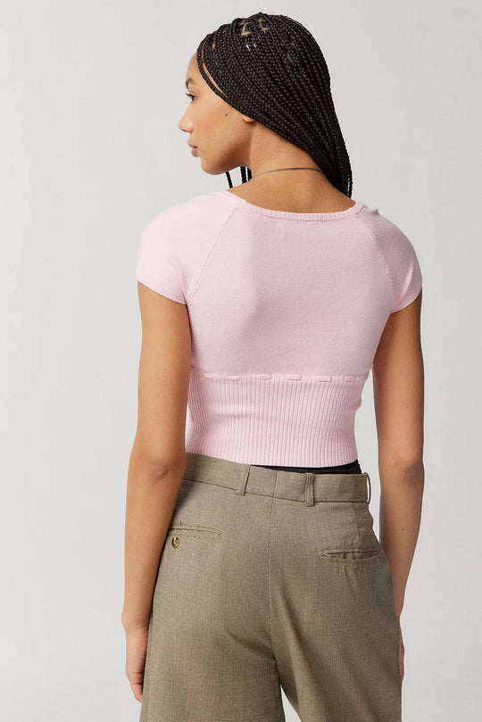 Damen Cropped Strickoberteil mit variabler Schnürung und tiefem Ausschnitt R&B