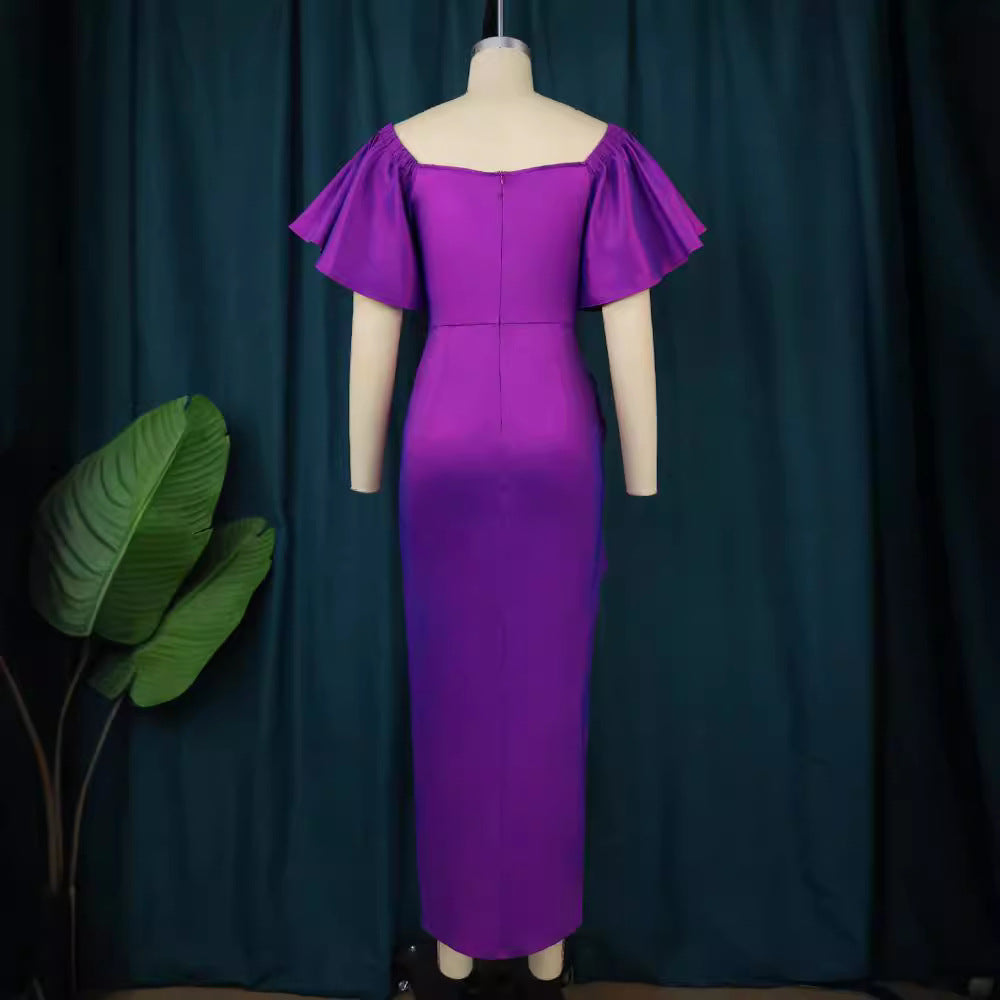 Damen Elegantes Maxikleid mit voluminösen Ärmeln und asymmetrischem Rüschen-Design R&B