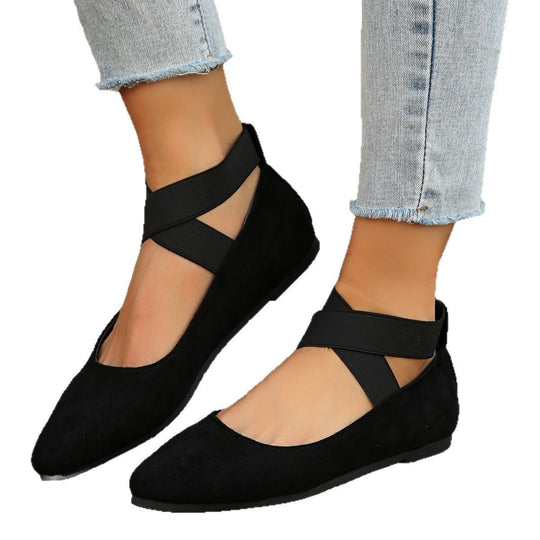 Damen elegante Ballerinas mit breitem elastischem Riemen R&B