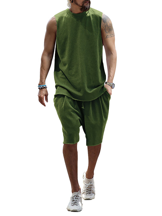 Herren sportliches Tanktop und Shorts-Set aus hochwertigem Baumwollmix R&B