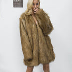 Damen Eleganter Kunstpelzmantel mit langem Schnitt und breitem Kragen R&B