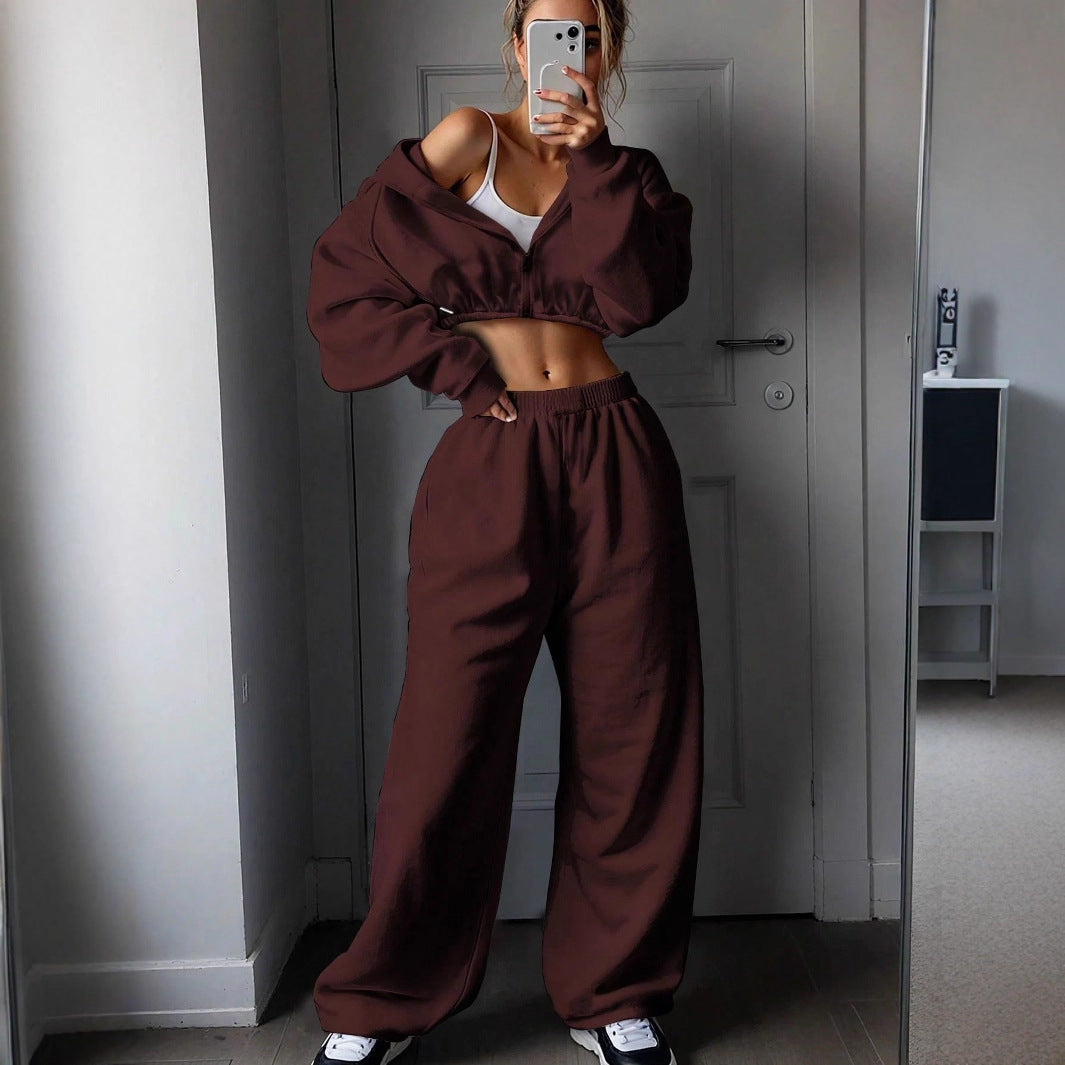 Damen Cropped Hoodie und lässige Sweatpants mit elastischem Bund R&B