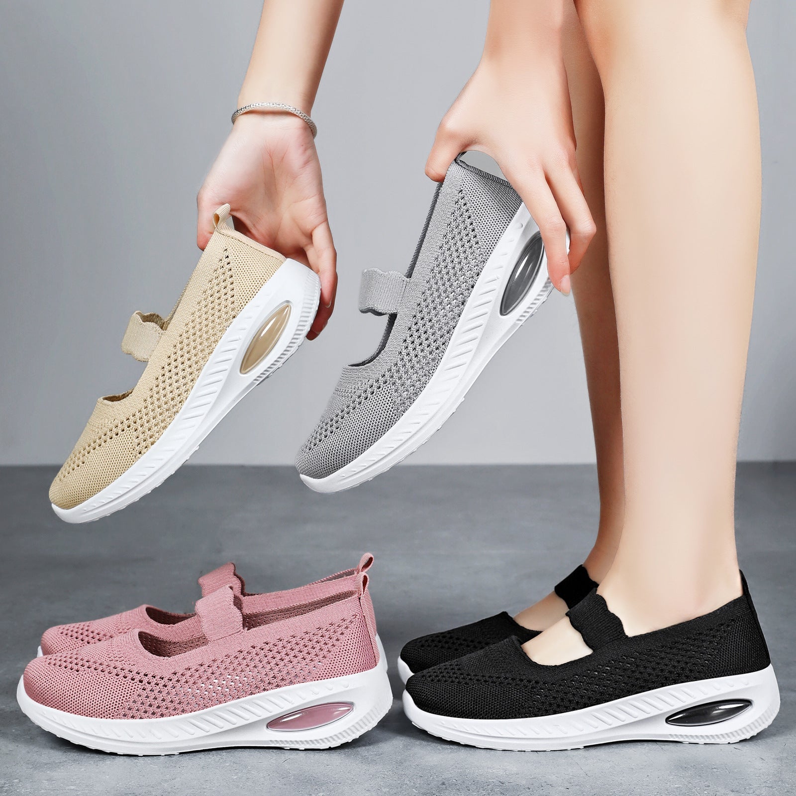 Damen Slip-On Sport Sneakers mit elastischem Riemen und atmungsaktivem Obermaterial R&B