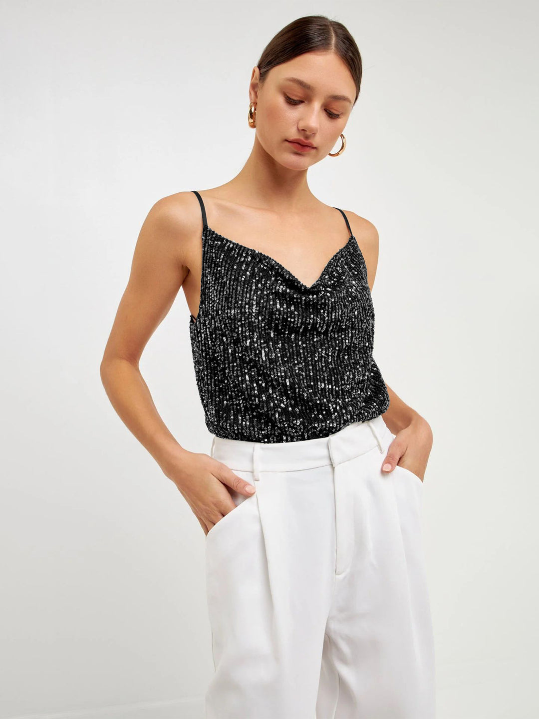 Damen Glitzerndes Spaghettiträgershirt mit V-Ausschnitt R&B