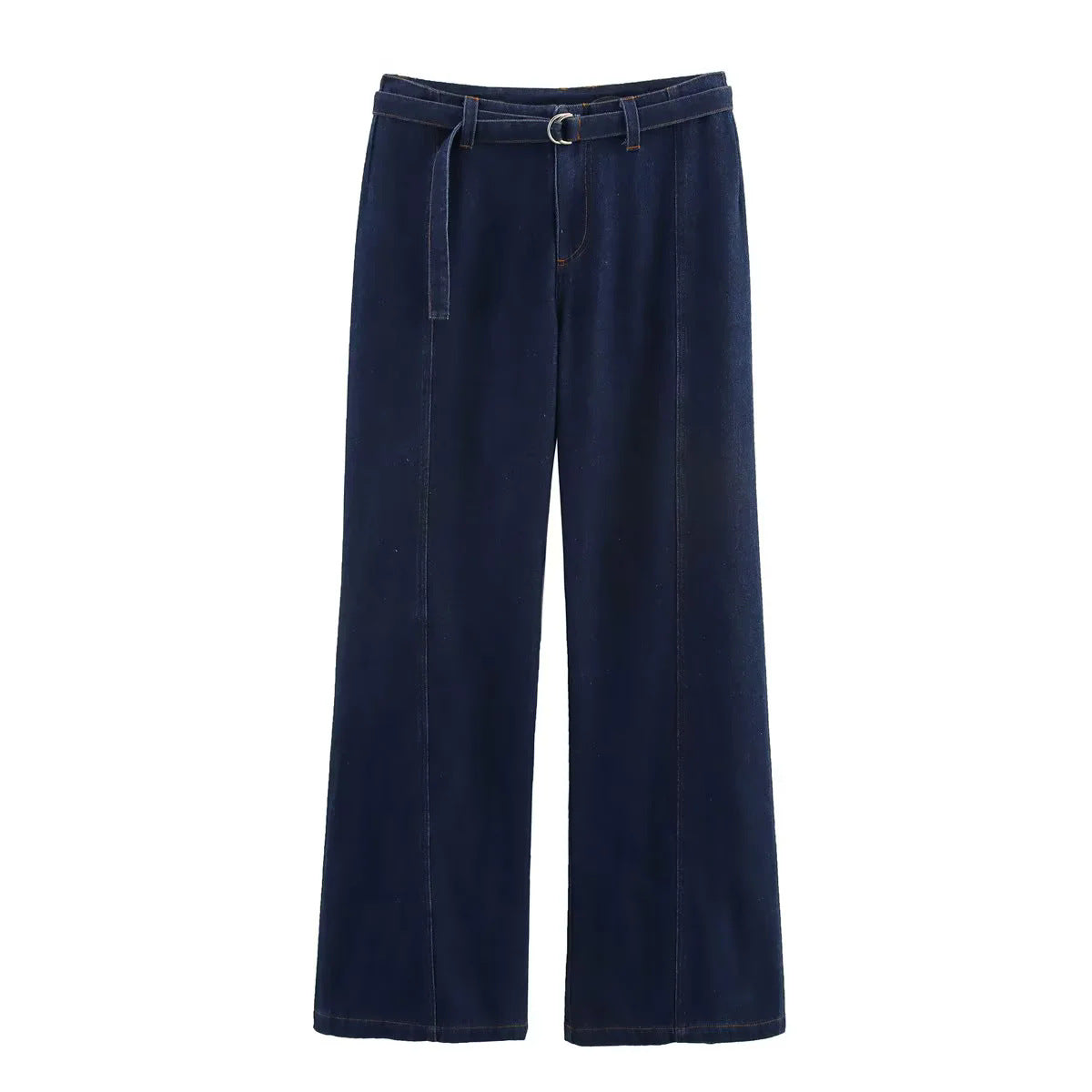 Damen weit geschnittene Jeanshose mit Bindegürtel und eleganter Silhouette R&B