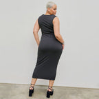 Damen figurbetontes Midikleid mit Quadrat-Ausschnitt und Raffungen R&B