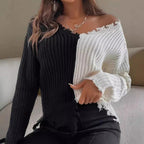 Damen Lässiger Strickpullover mit asymmetrischem Design und Fransen R&B