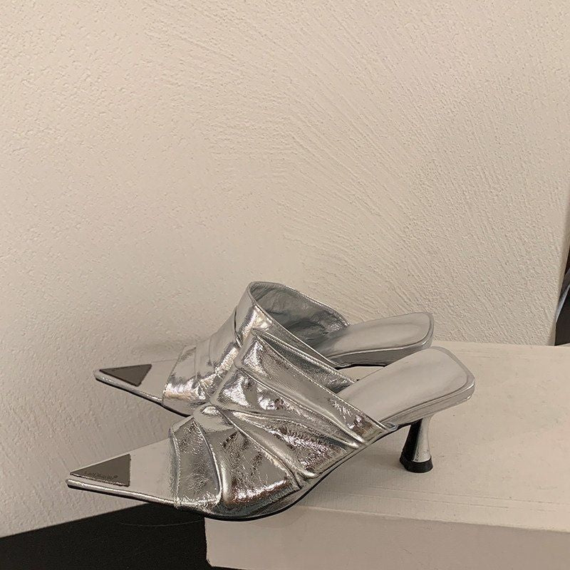 Damen offene Mules mit elegantem Rüschendesign R&B