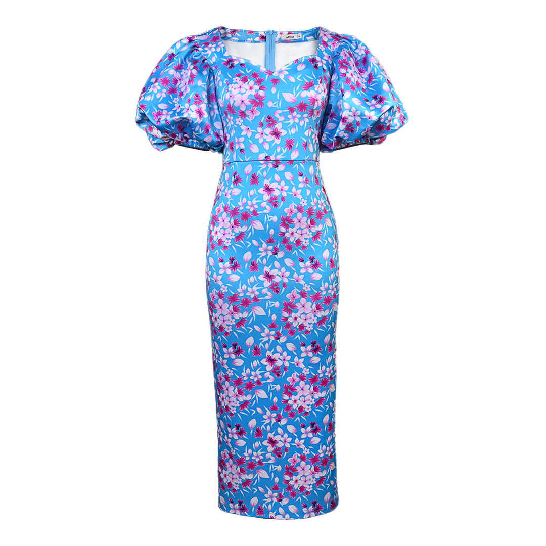Damen Elegantes Kleid mit voluminösen Puffärmeln und floralem Muster R&B