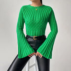 Damen Strickpullover mit weitem Ärmel und Zopfmuster R&B