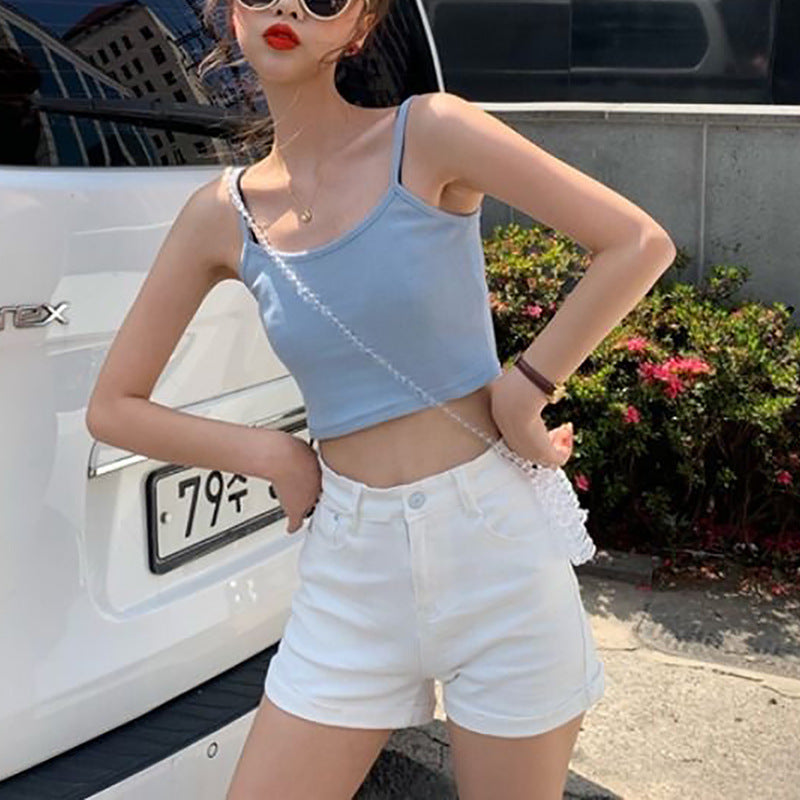 Damen Cropped Top mit schmalen Trägern und elastischem Schnitt