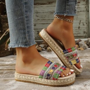Damen Wedge-Pantoletten mit buntem Bead-Design R&B