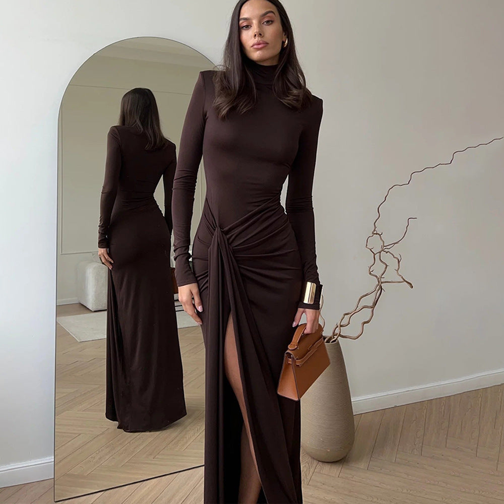 Damen Maxi-Kleid mit strukturiertem Wickeldesign und hohem Schlitz R&B