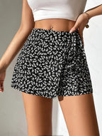 Damen Modische Shorts mit Blumendruck und elastischem Bund EB