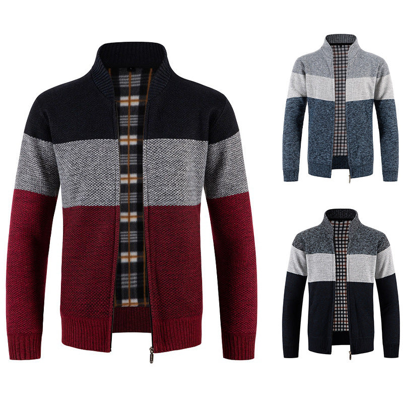 Herren Strickjacke mit modernem Farbblockdesign und kuscheligem Innenfutter R&B