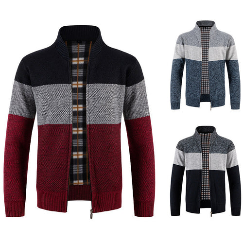 Herren Strickjacke mit modernem Farbblockdesign und kuscheligem Innenfutter R&B