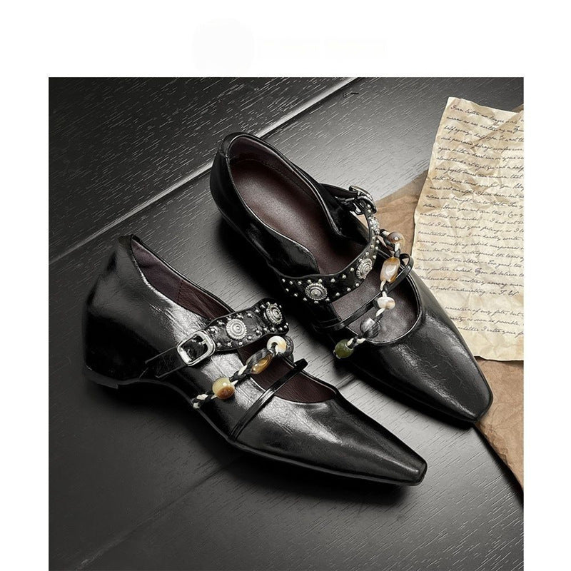 Damen elegante Mules mit anpassbarem Riemen und Perlenverzierung R&B