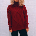 Damen Grobstrickpullover mit modischem Zopfmuster und hohem Kragen R&B