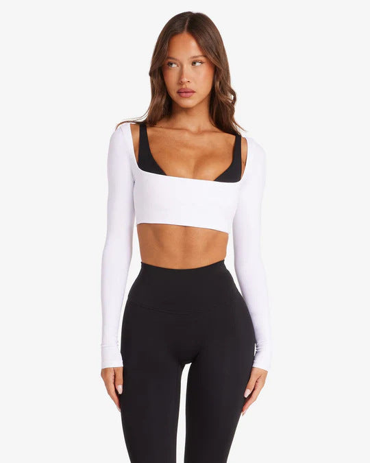 Damen Sportliches Langarm Crop-Top R&B