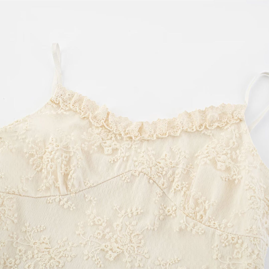 Damen romantisches Spitzenmaxikleid mit voluminösen Rüschenschichten R&B