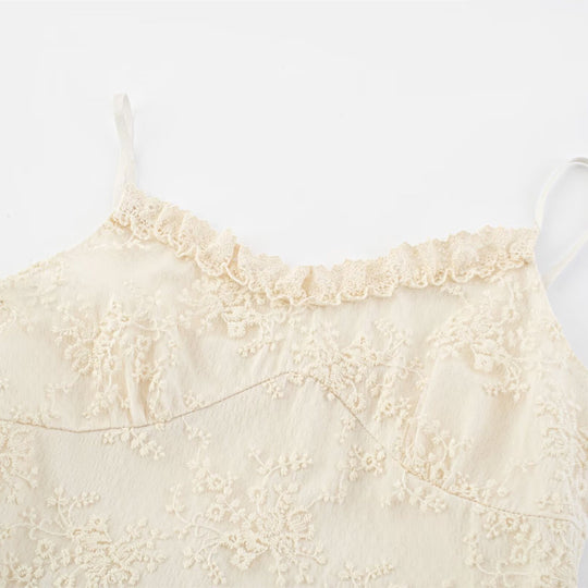 Damen romantisches Spitzenmaxikleid mit voluminösen Rüschenschichten R&B