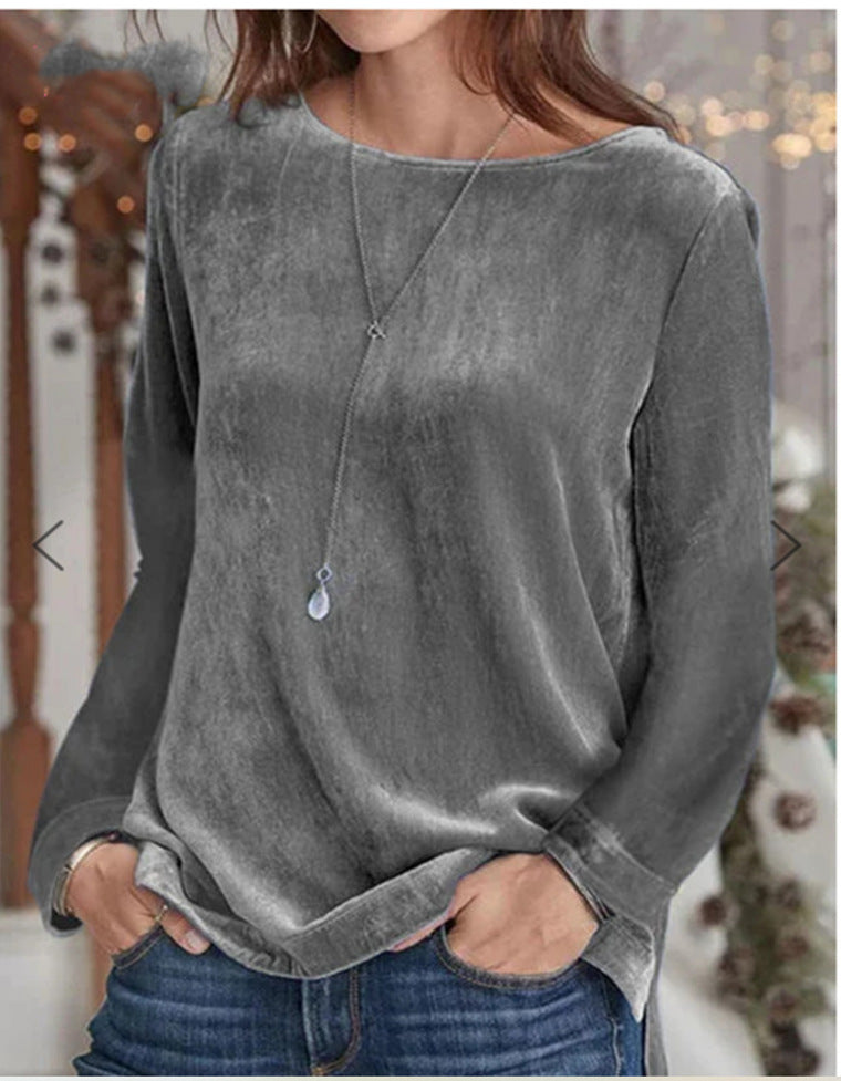 Damen Langarmbluse mit weichem Fleece und modischem Rundhalsausschnitt R&B