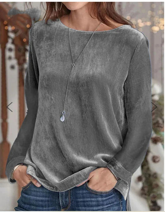 Damen Langarmbluse mit weichem Fleece und modischem Rundhalsausschnitt R&B