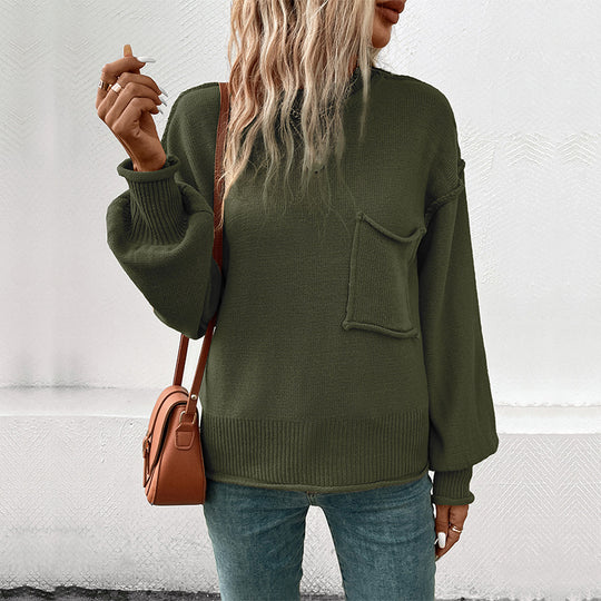 Damen lässiger Pullover mit voluminösen Ärmeln und praktischer Taschendetail R&B