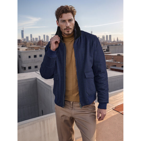 Herren Bomberjacke mit Fleece-Kragen und praktischen Taschen R&B
